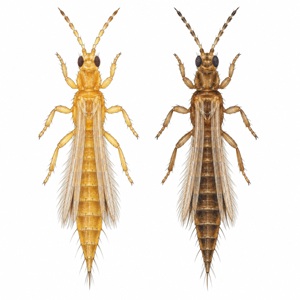 Le thrips californien présente des variations de couleurs au stade adulte.